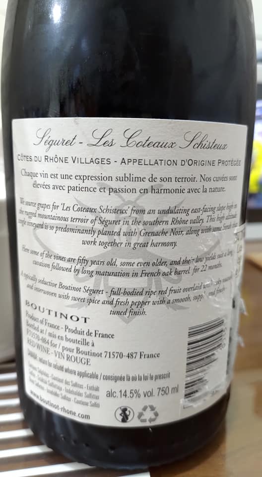 2021 Costco好市多葡萄酒 Boutinot Fide Et Arte ‘Les Coteaux Schisteux’ Séguret Côtes Du Rhône Villages